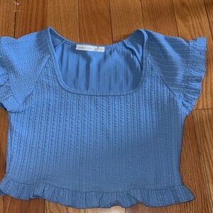 Altar'd State Textured Blue Blouse with Ruffle Sleeves